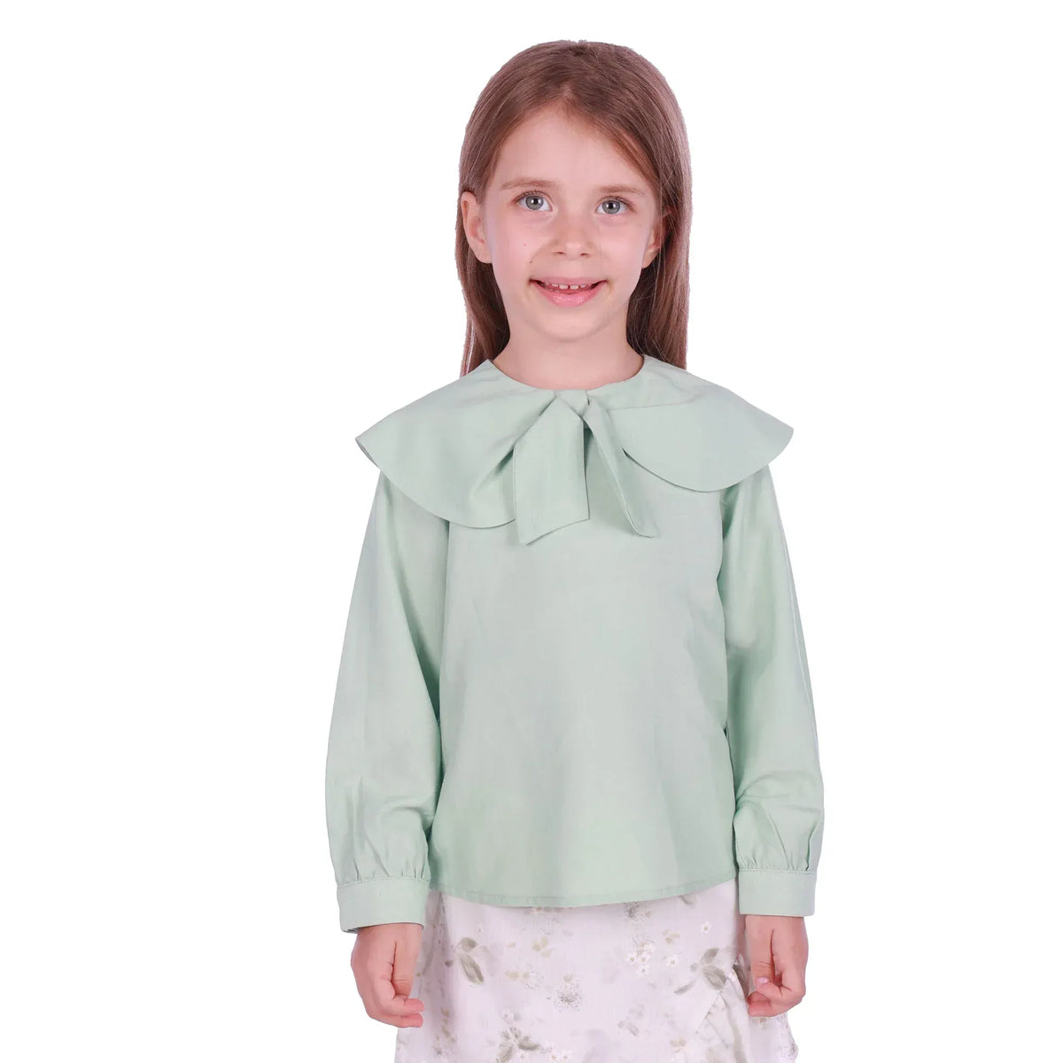 Light Green Plain Classic Blouse for Girls Image