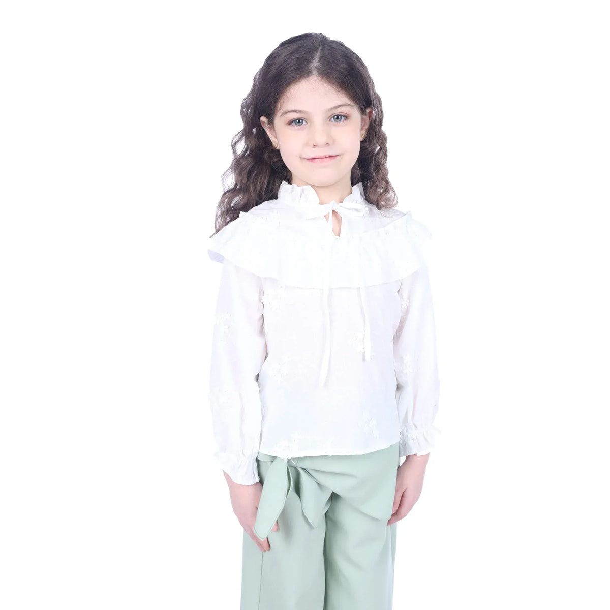 Off White Floral Classic Blouse for Girls Image
