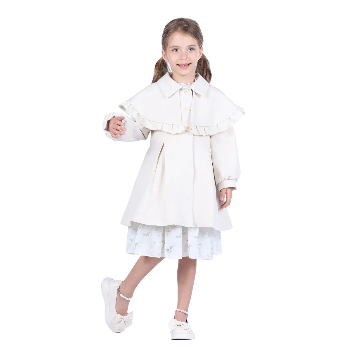 Beige Plain Classic Jacket for Girls Image