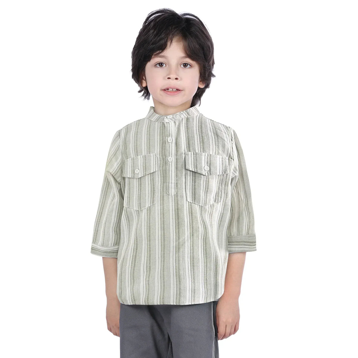 Green Striped Classic Blouse for Boys Image