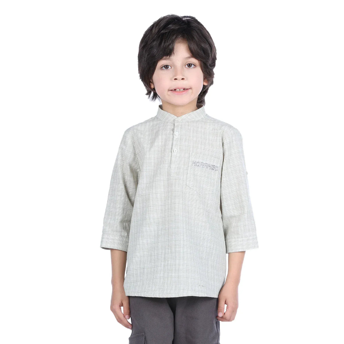 Light Green Checked Classic Blouse for Boys Image