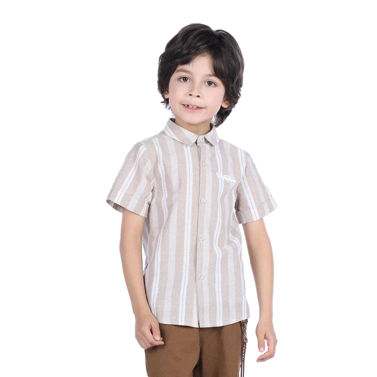 Khaki Striped Classic Shirt for Boys Image