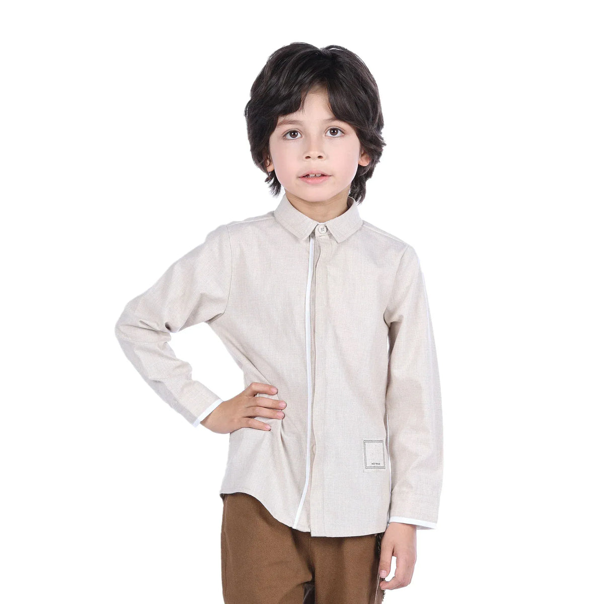 Beige Badge Classic Shirt for Boys Image