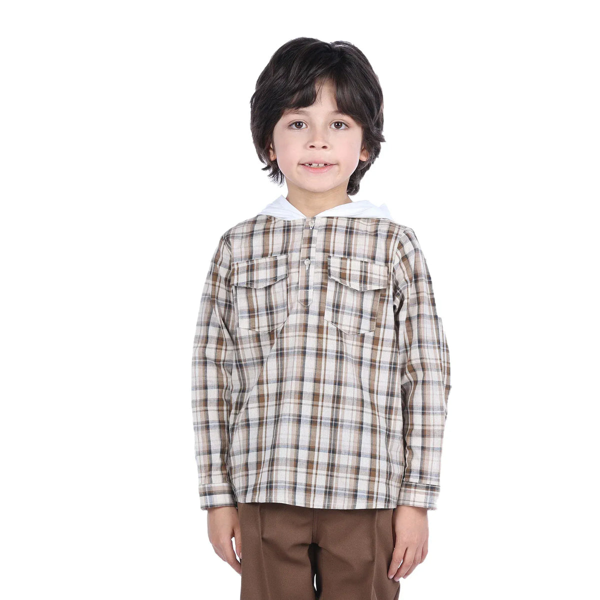 Coffee Checked Classic Blouse for Boys Image