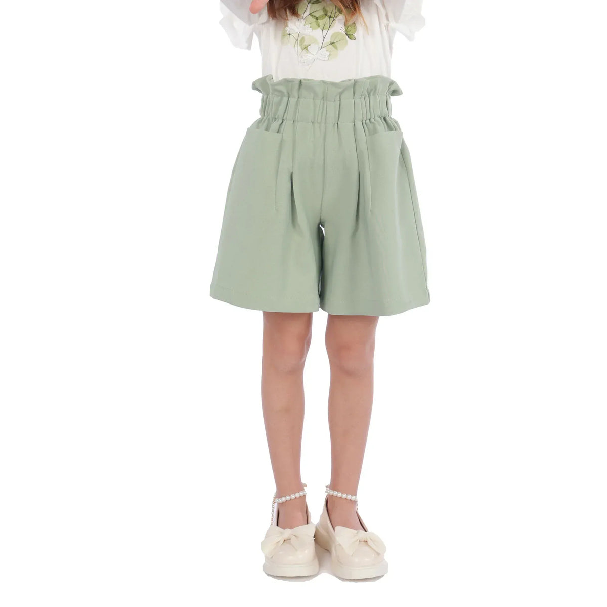 Light Green Plain Classic Shorts for Girls Image