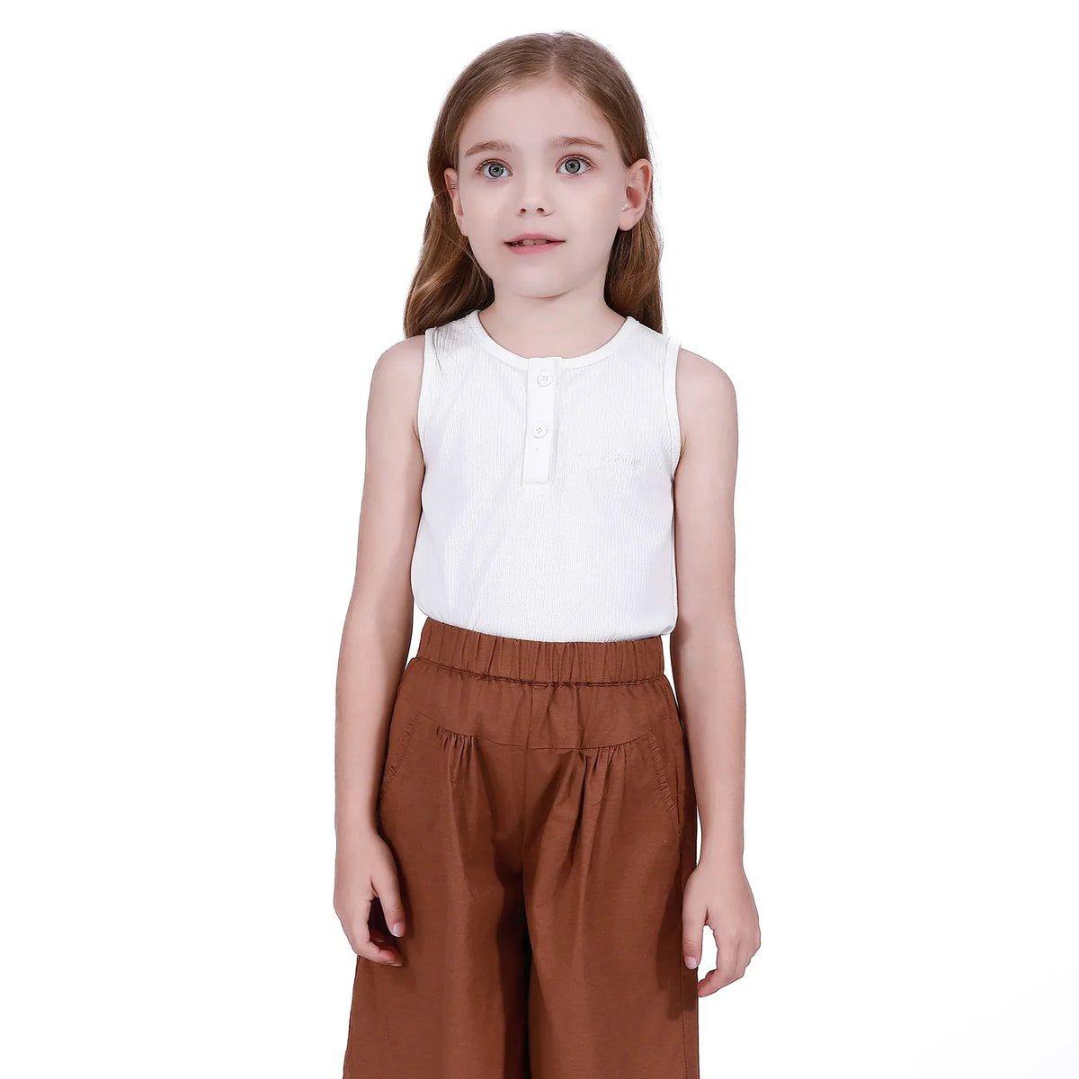 Off White Basic Sleeveless T-Shirt For Girls Image