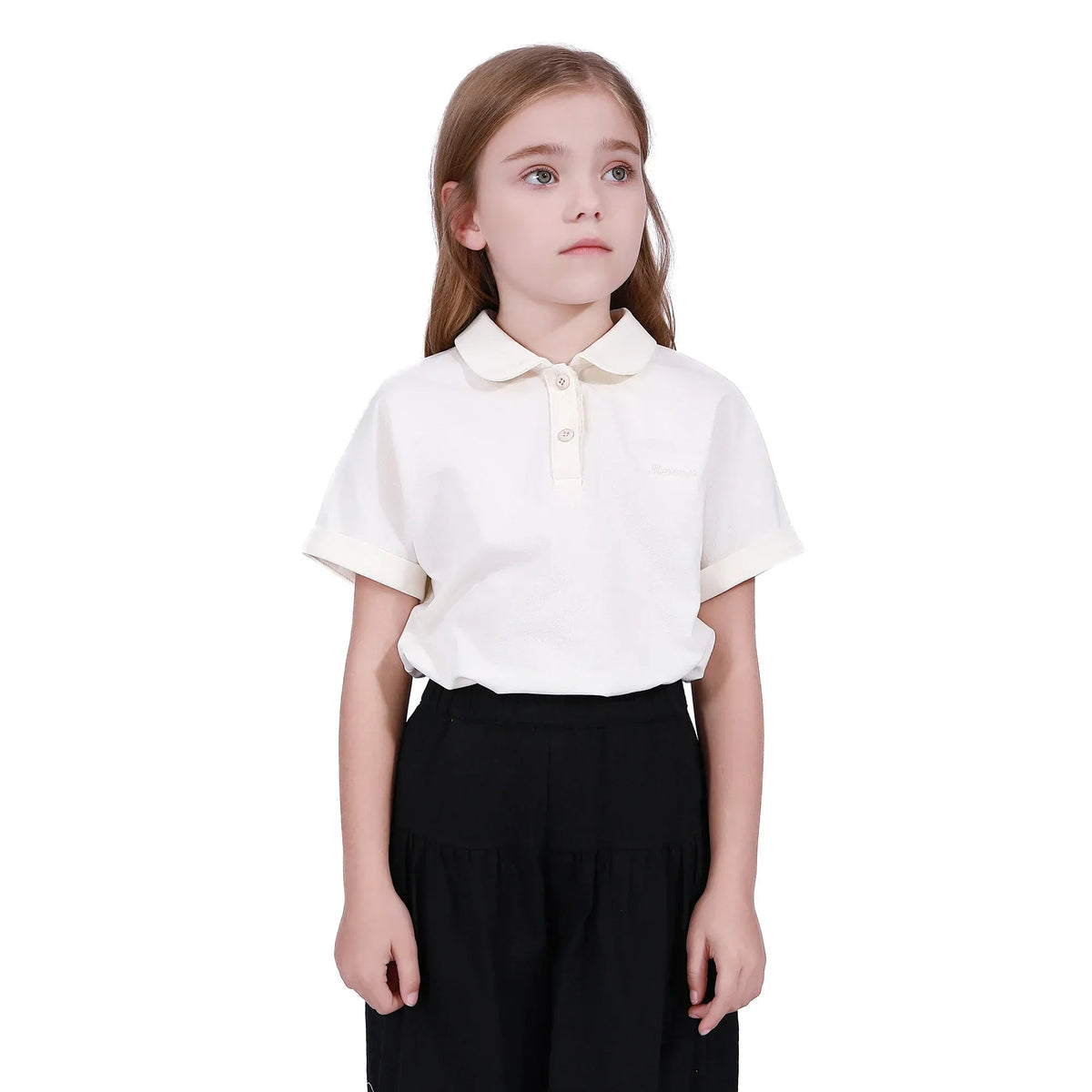 Light Beige Basic Polo Shirt For Girls Image
