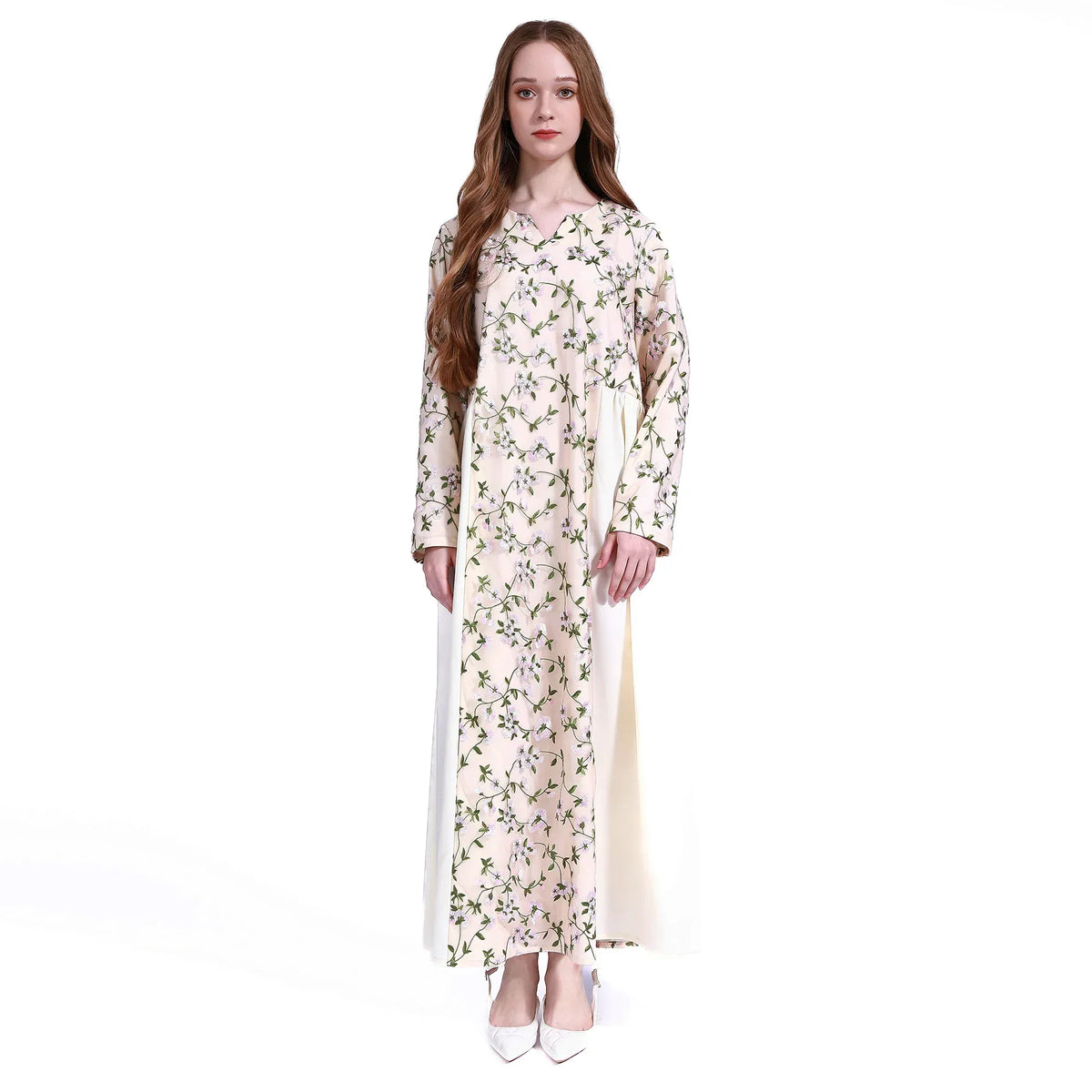 Light Beige Floral Galabia for Women Image