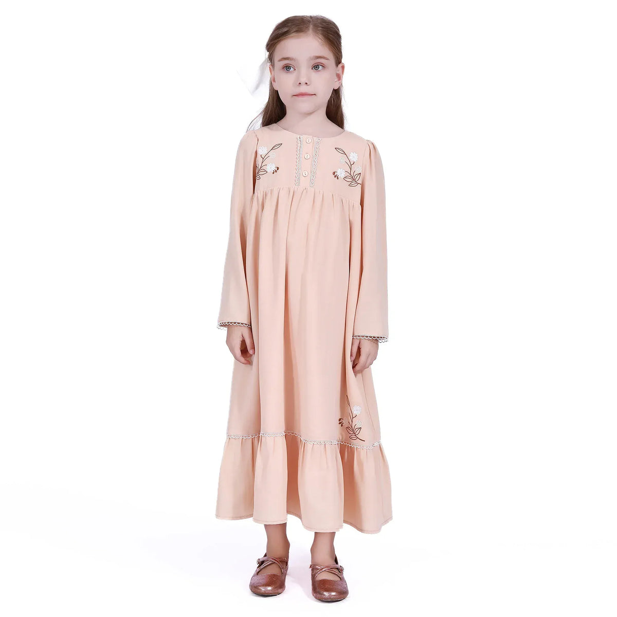 Orange Floral Galabia for Girls Image