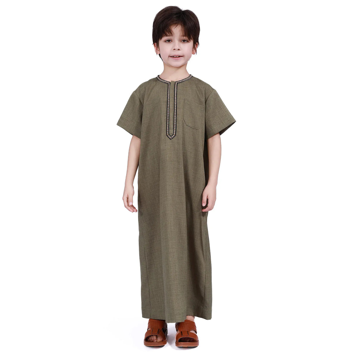 Army Green Thoub Arabic Style For Boys Image