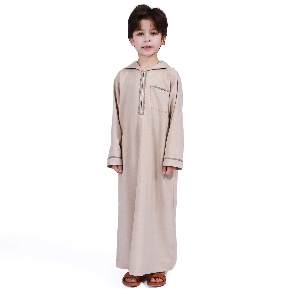 Khaki Embroidery Thoub for Boys Image
