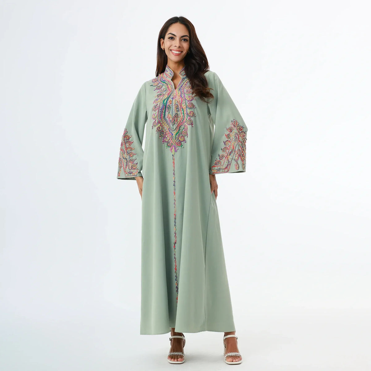Bean Green Embroidery Galabia for Women Image
