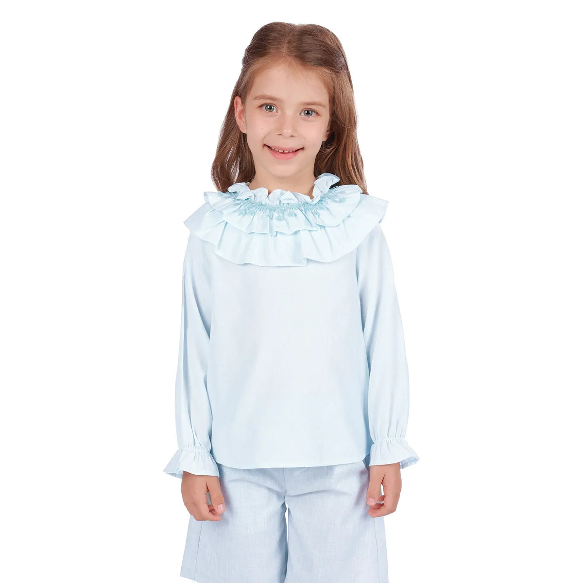 Light Blue Plain Formal Blouse for Girls Image