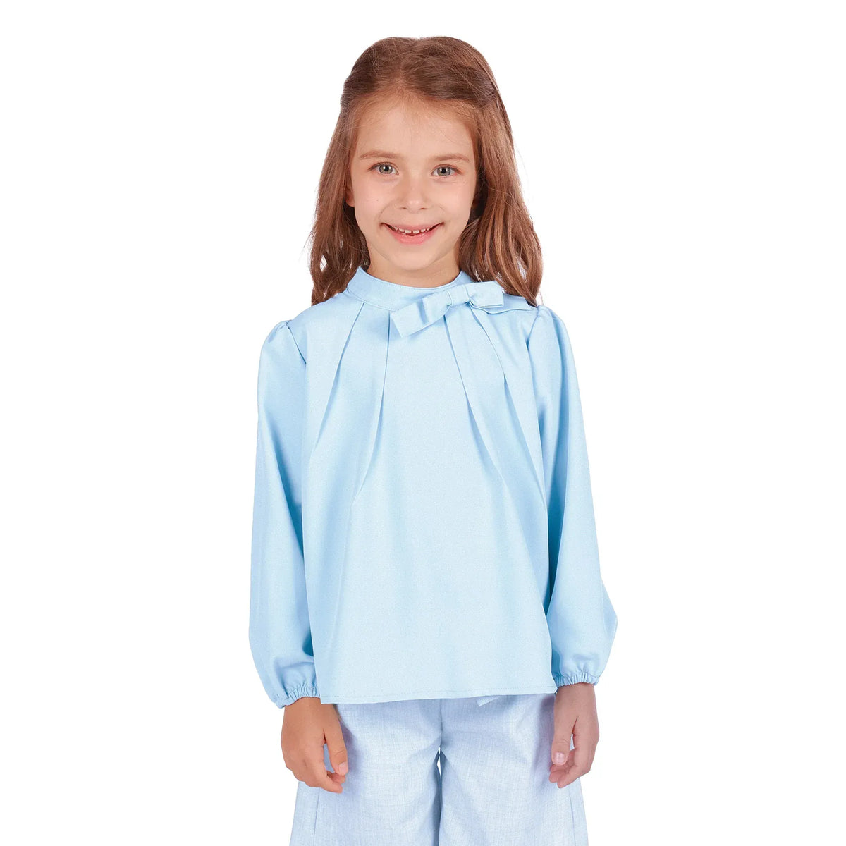 Light Lake Green Plain Formal Blouse for Girls Image