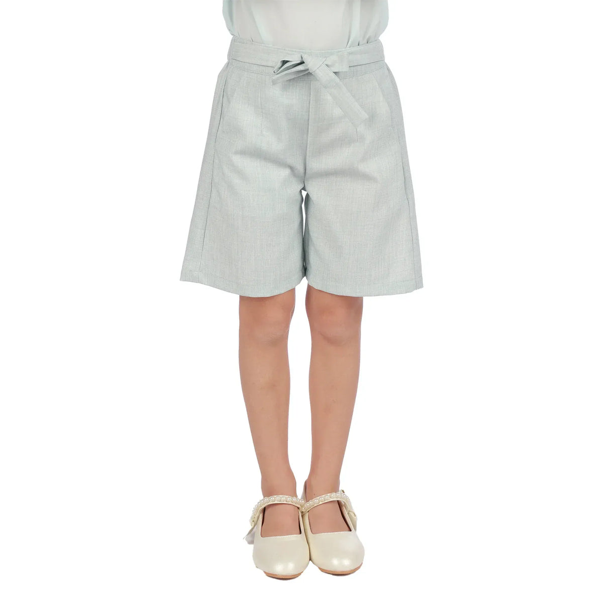 Light Blue Solid Formal Shorts for Girls Image