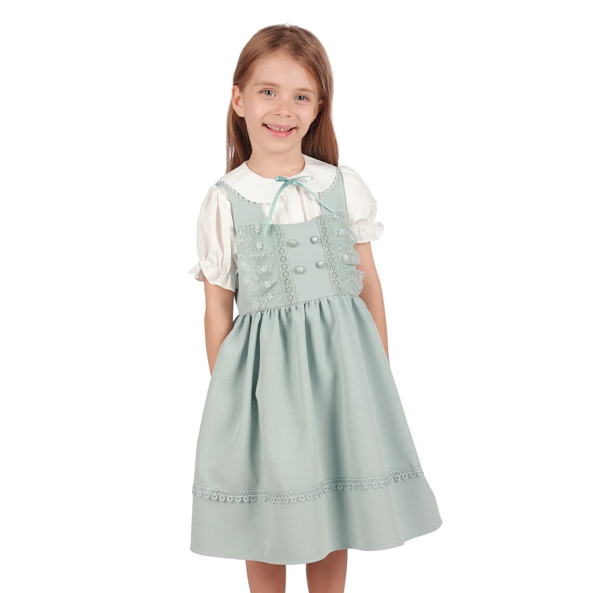 Green Laced Formal Dress for Girls Image