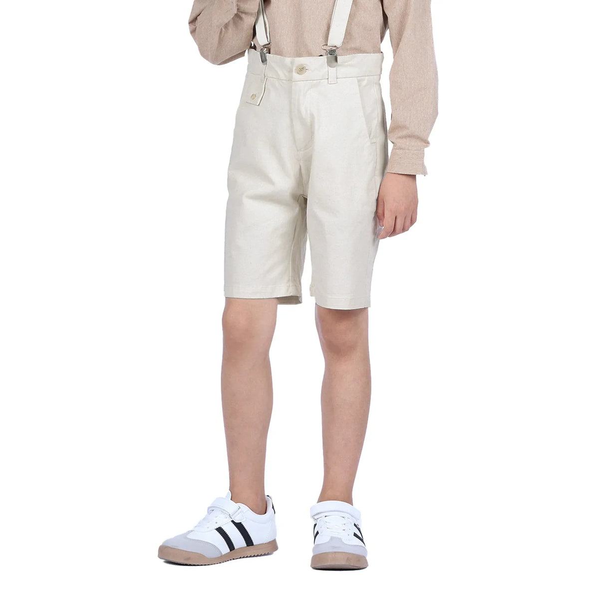 Light Beige Plain Formal Shorts for Boys Image