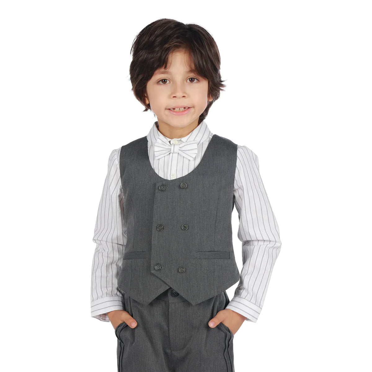 Dark Grey Solid Formal Waistcoat for Boys Image