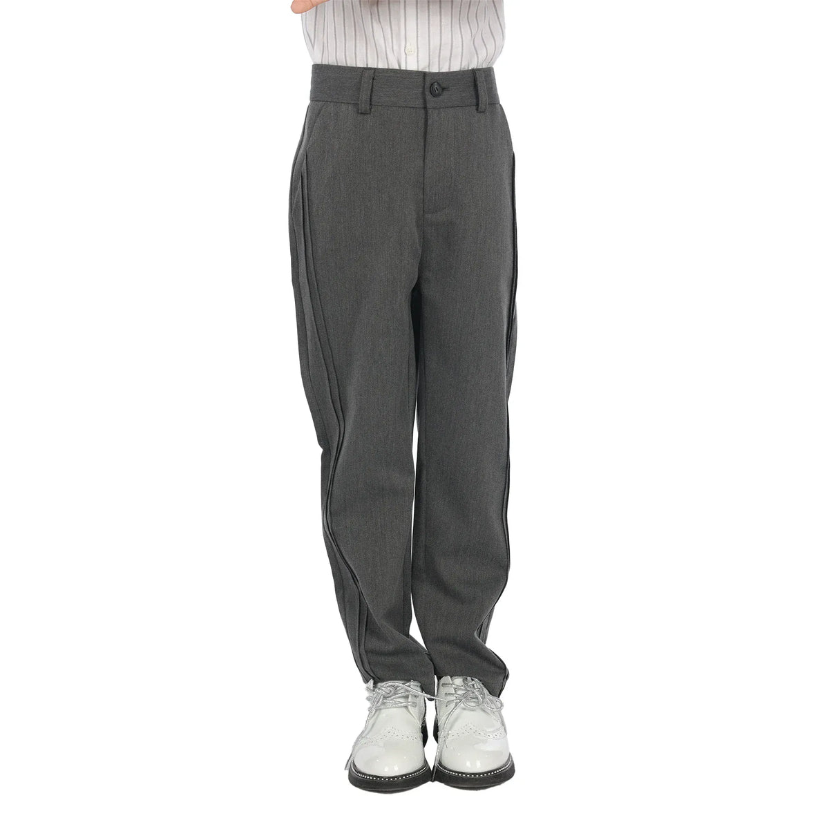 Dark Grey Solid Formal Pants for Boys Image