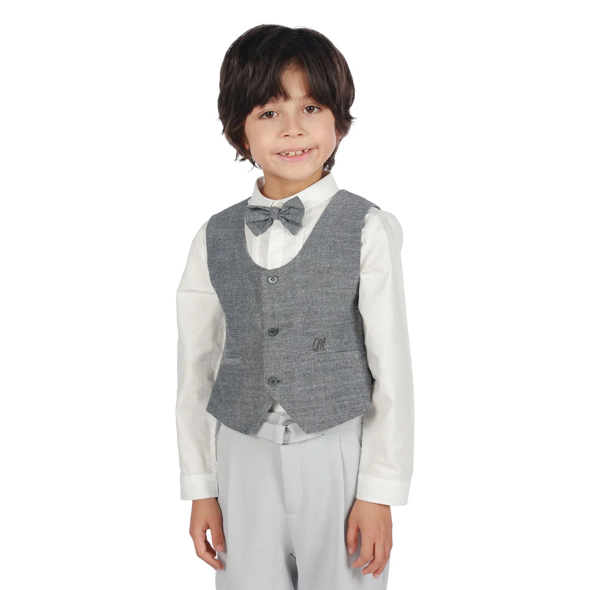 Dark Grey Embroidery Formal Waistcoat for Boys Image
