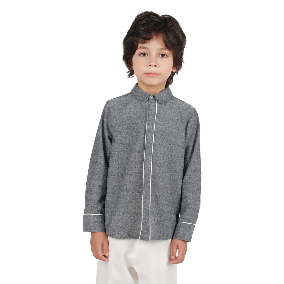 Dark Grey Solid Formal Shirt for Boys Image