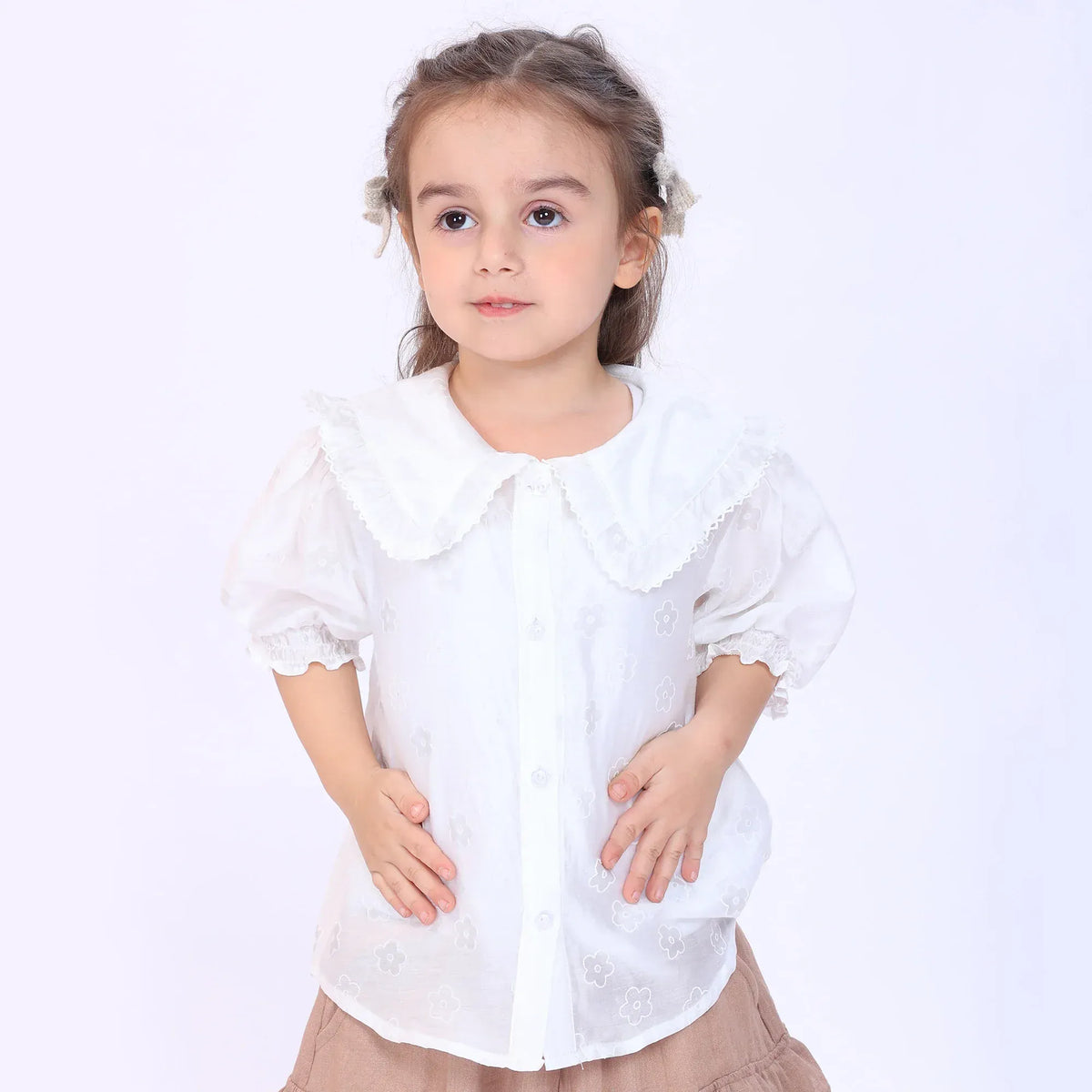 White Jacquard Shirt for Baby Girl Image