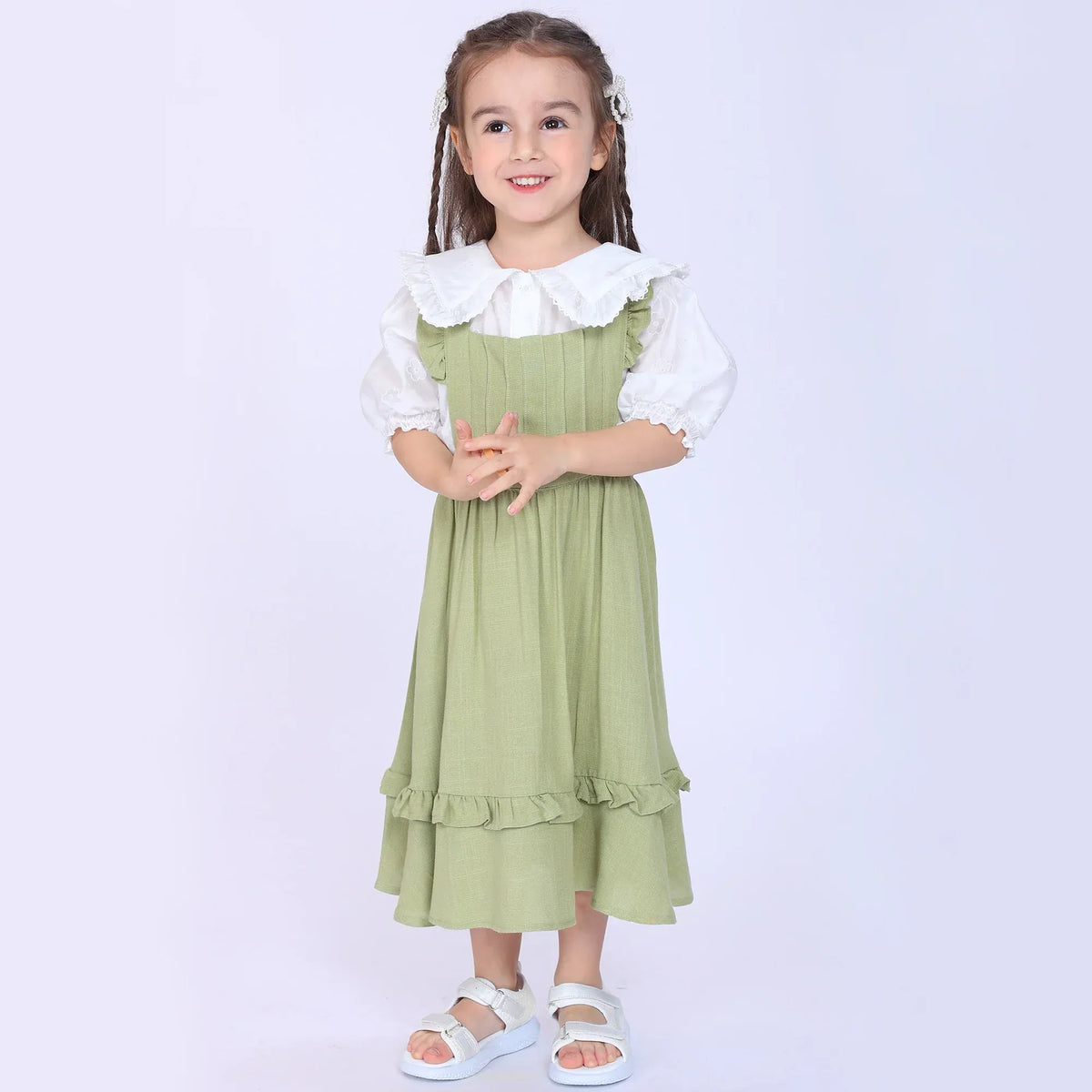 Green Plain Dress for Baby Girl Image