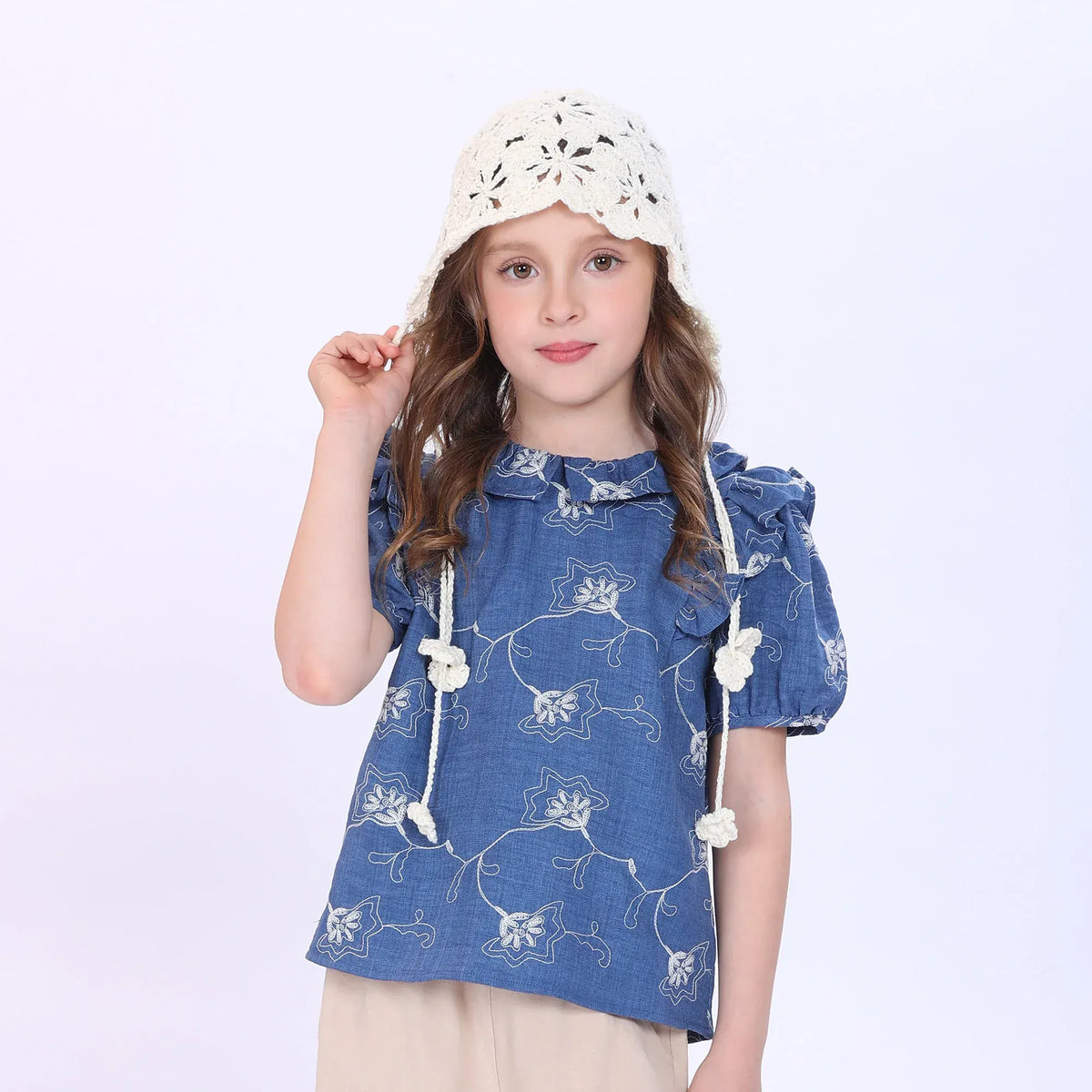 Navy Floral Blouse for Girls Image