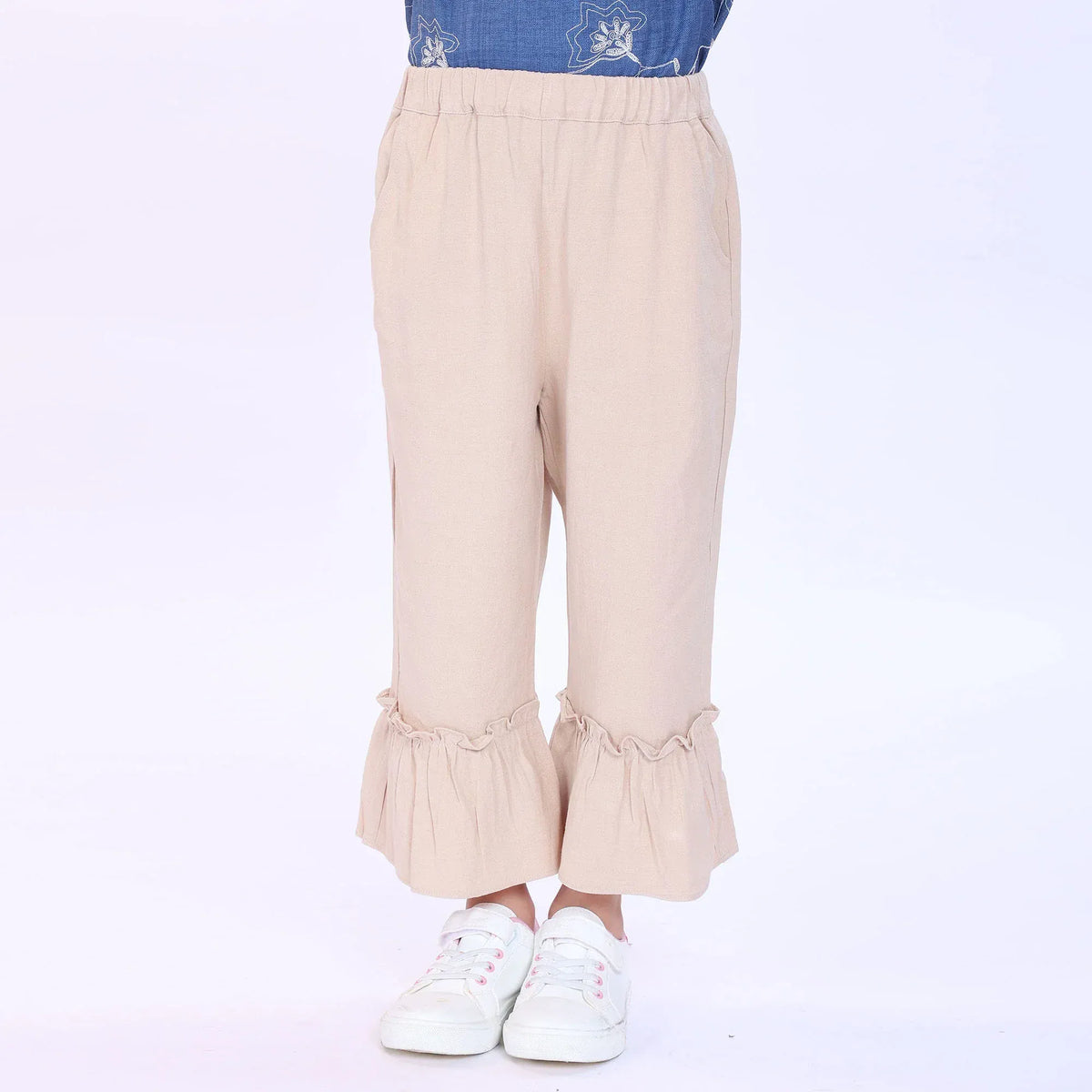 Beige Plain Pants for Girls Image