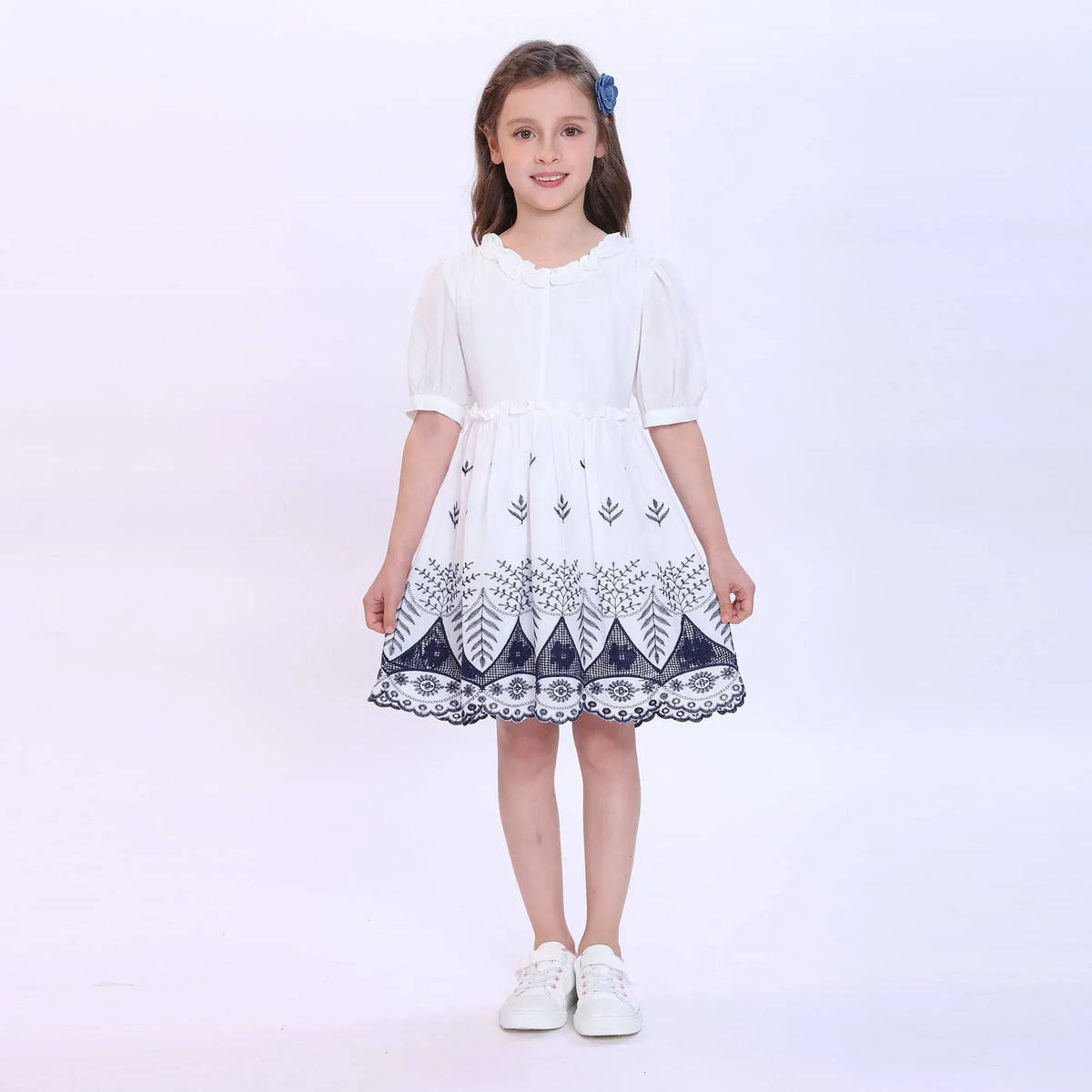 White Embroidery Dress for Girls Image