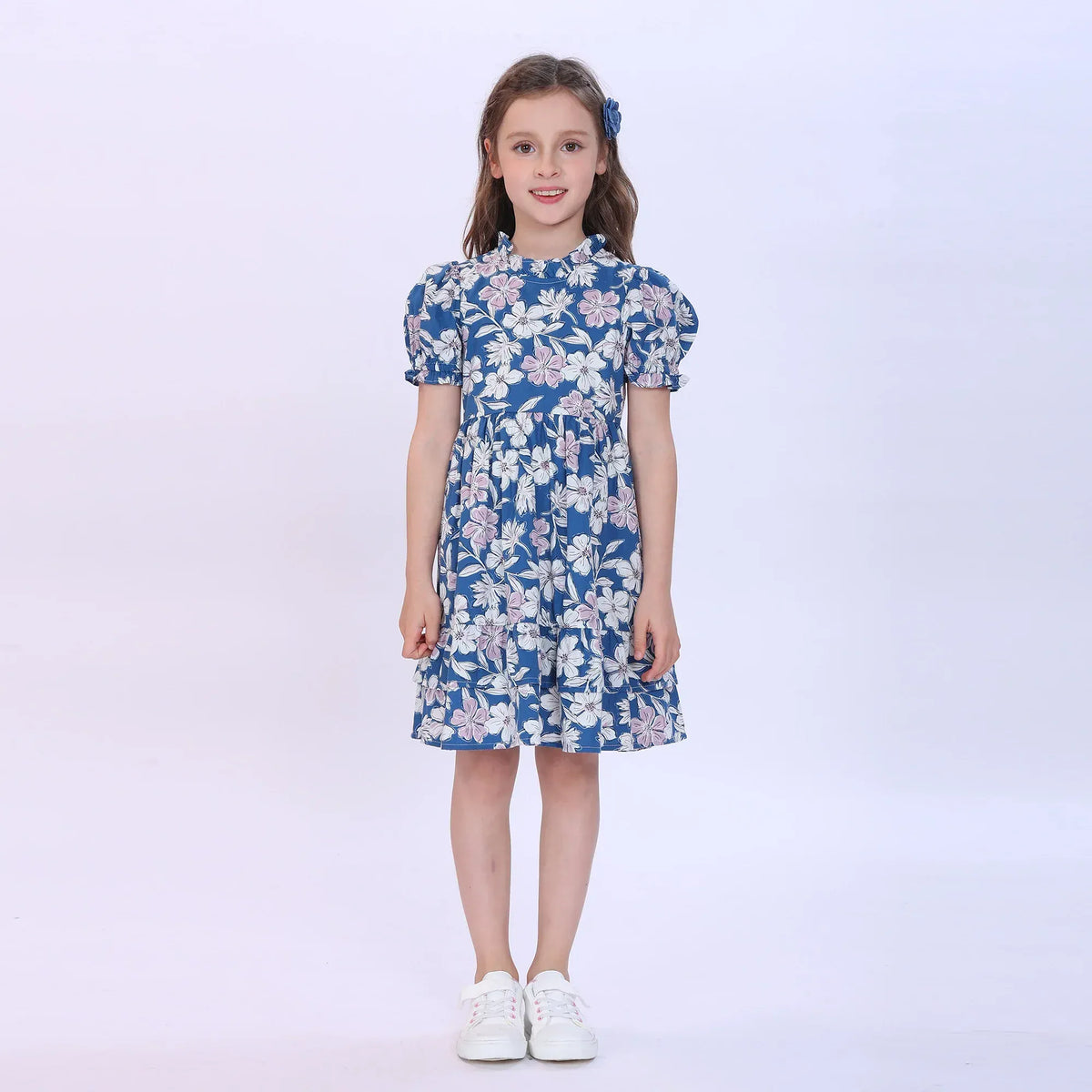 Navy Floral Dress for Girls Image