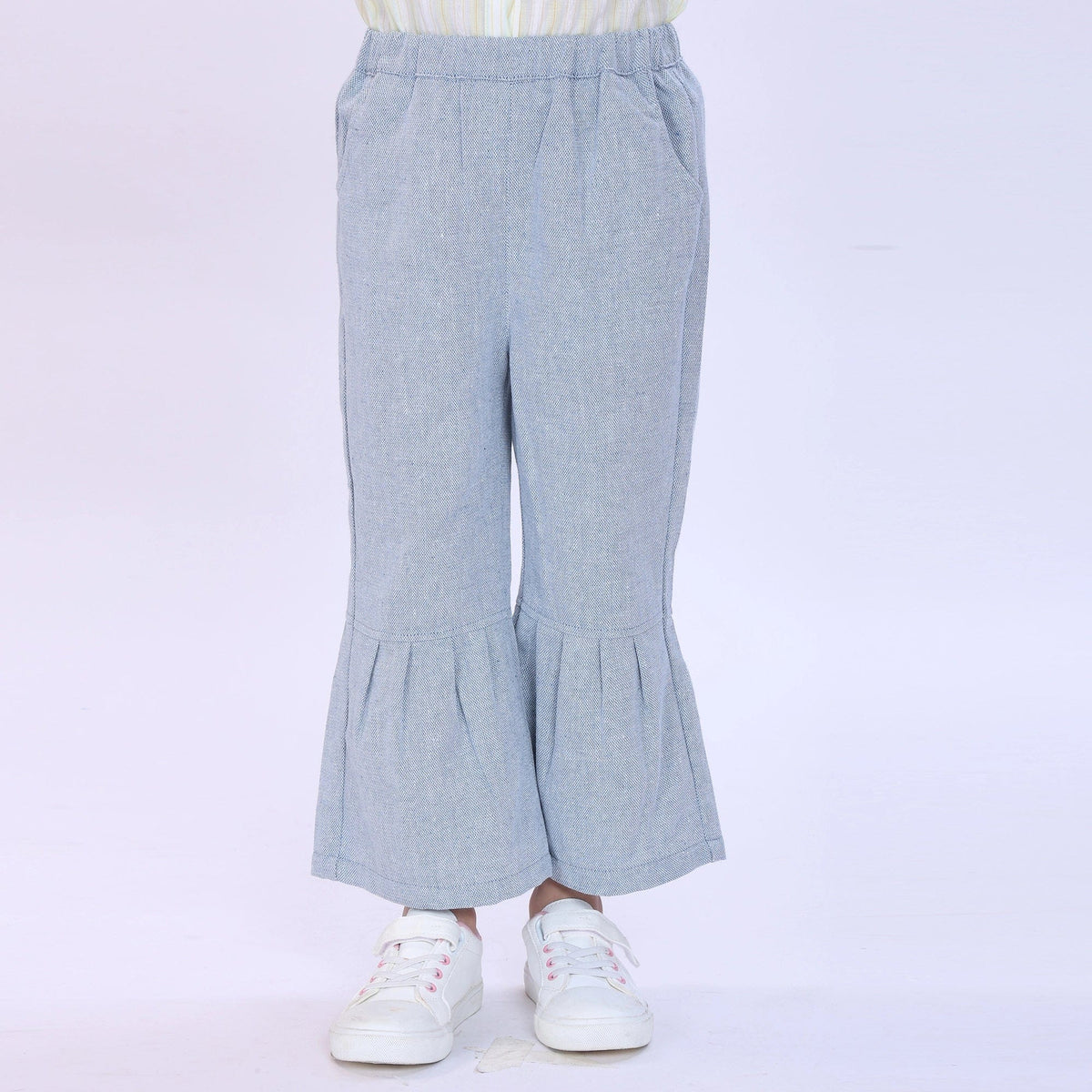 Light Grey Blue Solid Pants for Girls Image