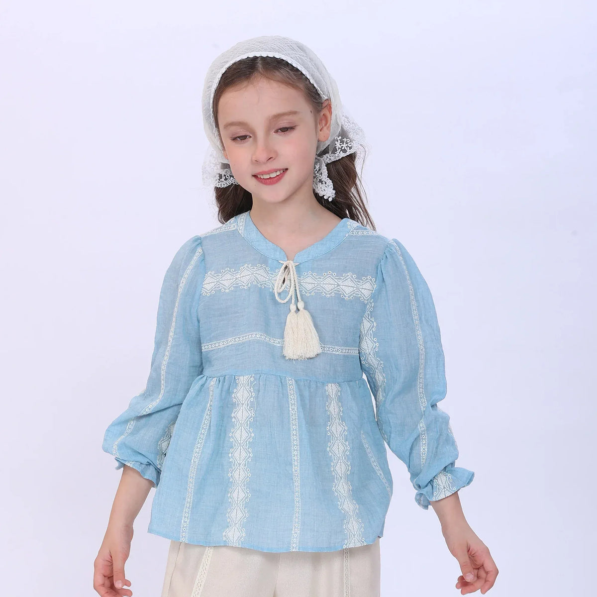 Light Blue Embroidery Blouse for Girls Image