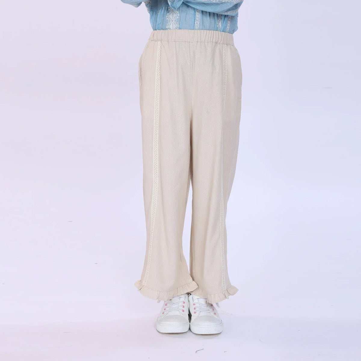 Beige Embroidery Pants for Girls Image