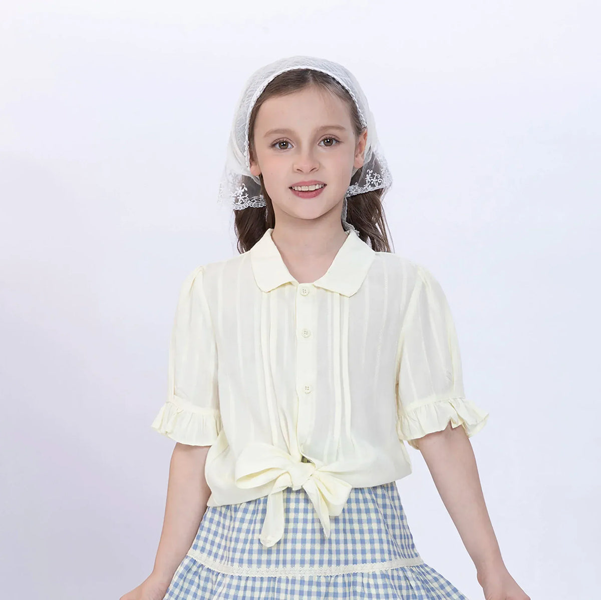 Light Yellow Jacquard Shirt for Girls Image