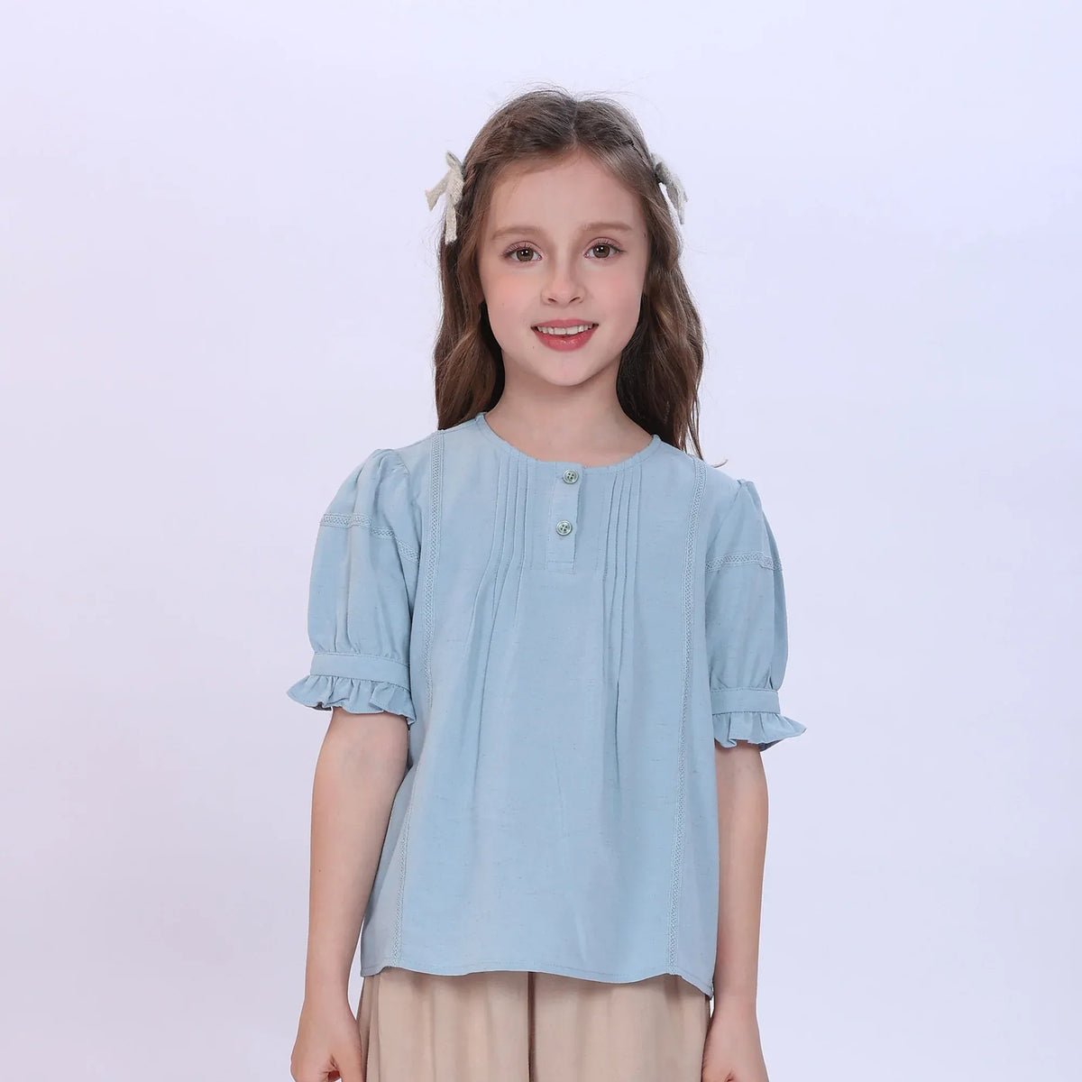 Light Blue Plain Blouse for Girls Image