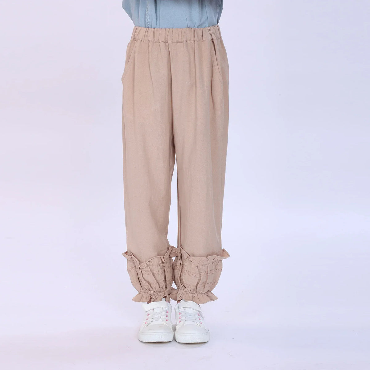 Beige Plain Pants for Girls Image