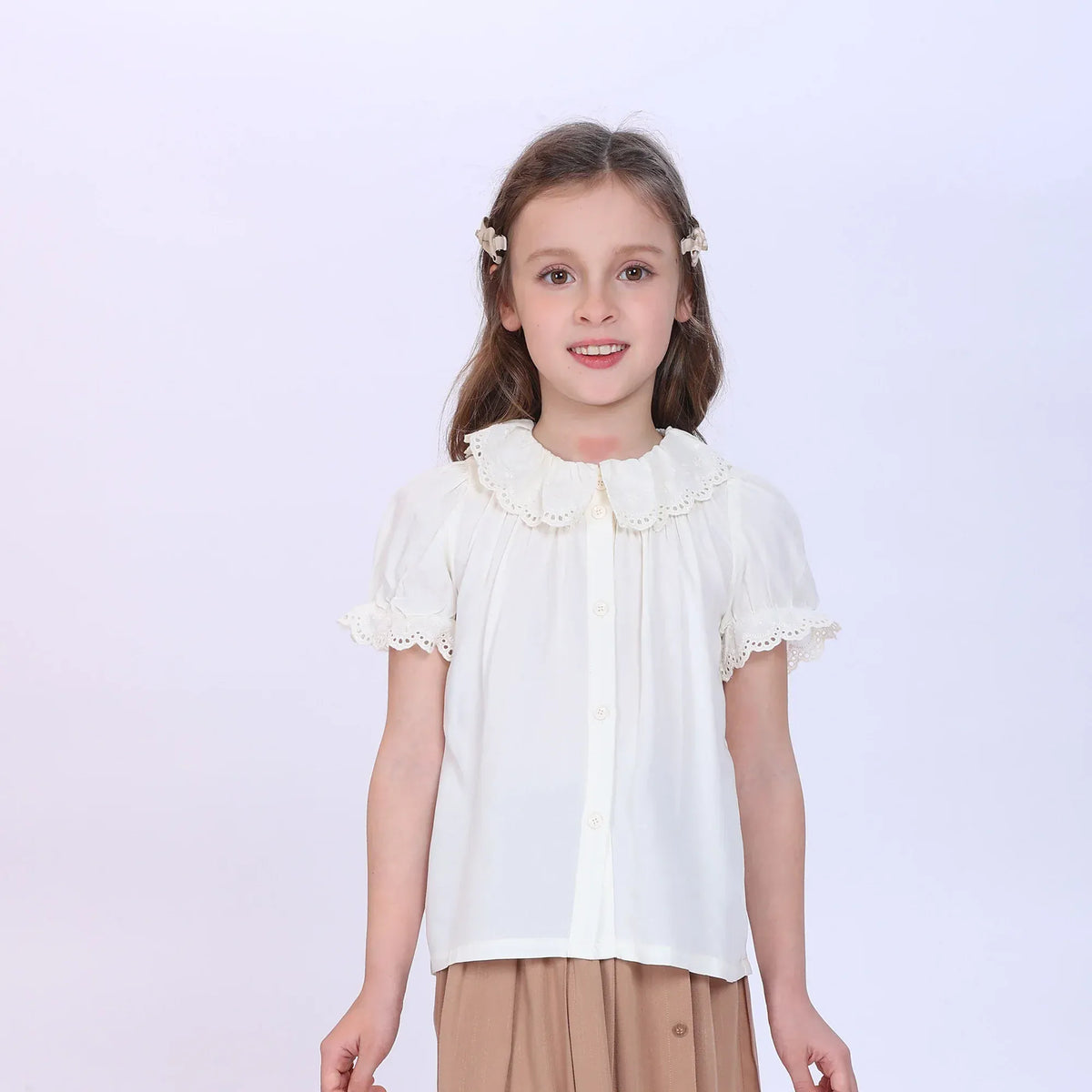 Light Beige laced Shirt for Girls Image