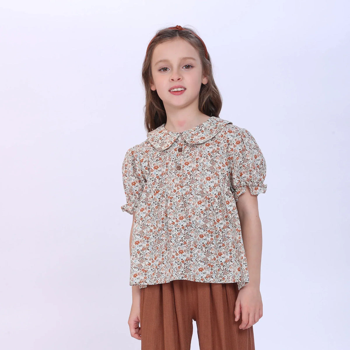 Orange Floral Blouse for Girls Image