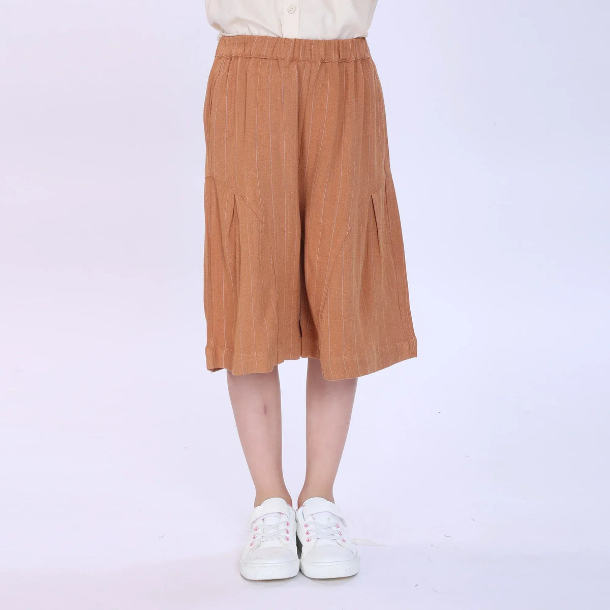 Light Brown Striped Shorts for Girls Image