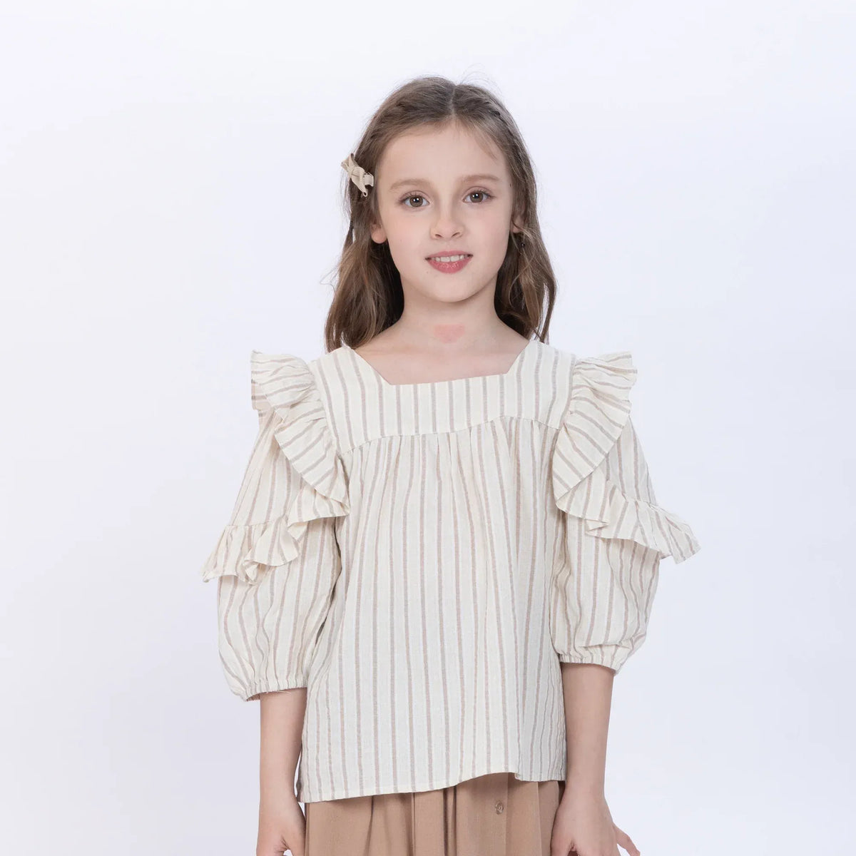 Light Coffee Striped Blouse for Girls Image