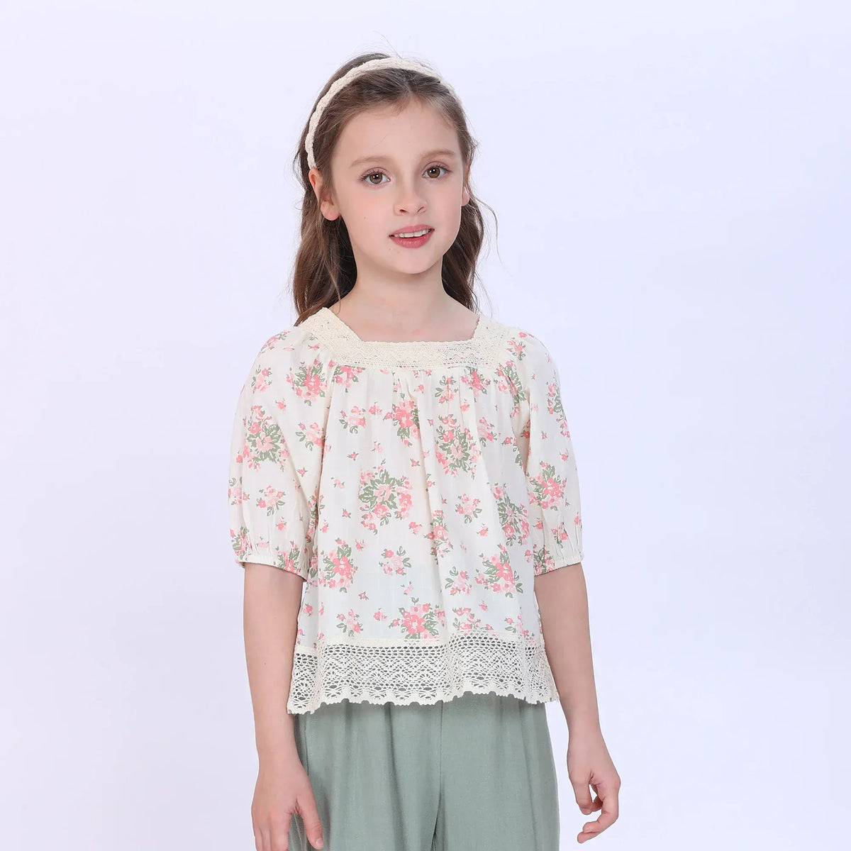 Pink Floral Blouse for Girls Image
