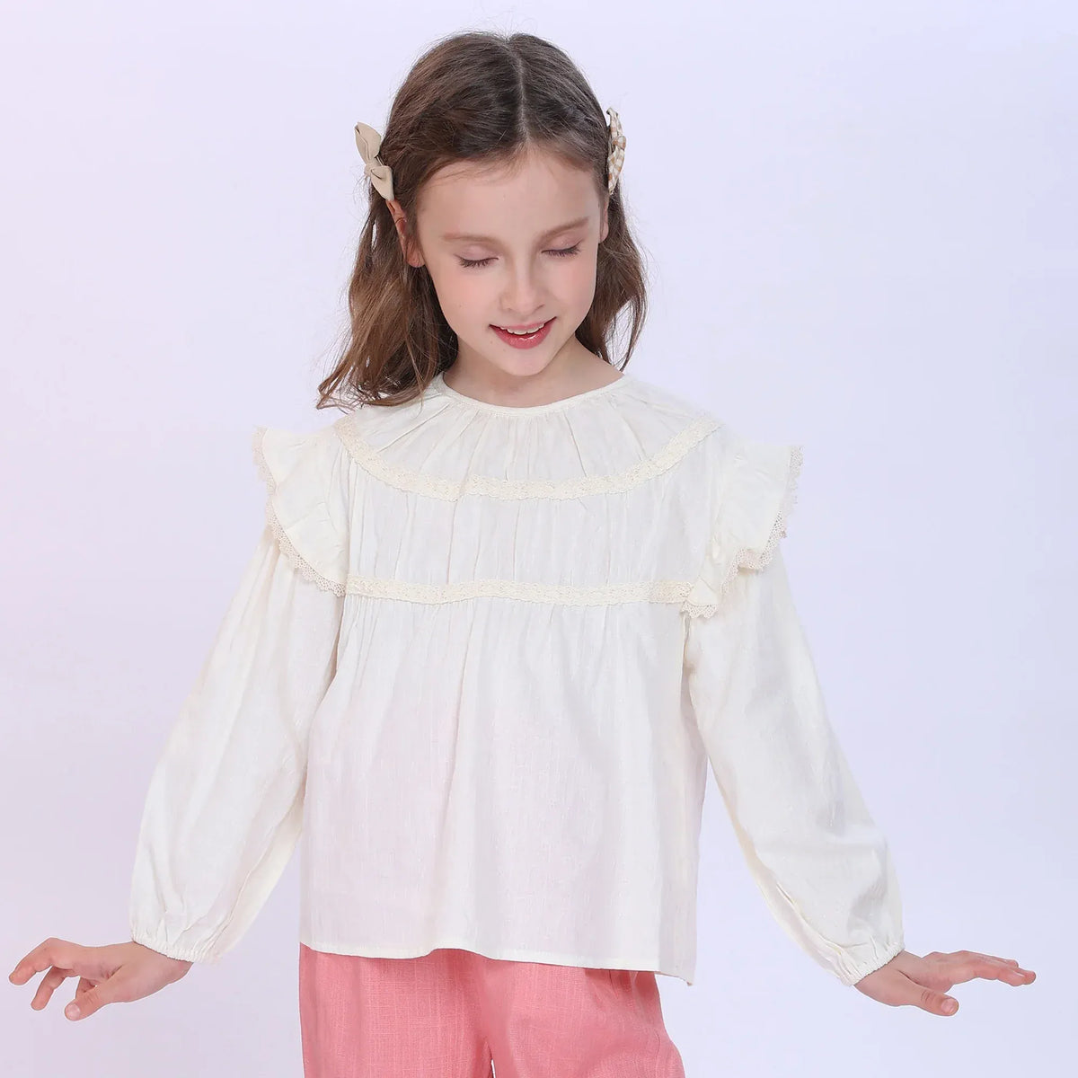 Light Beige Jacquard Blouse for Girls Image