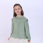 Green Plain Shirt for Girls Image