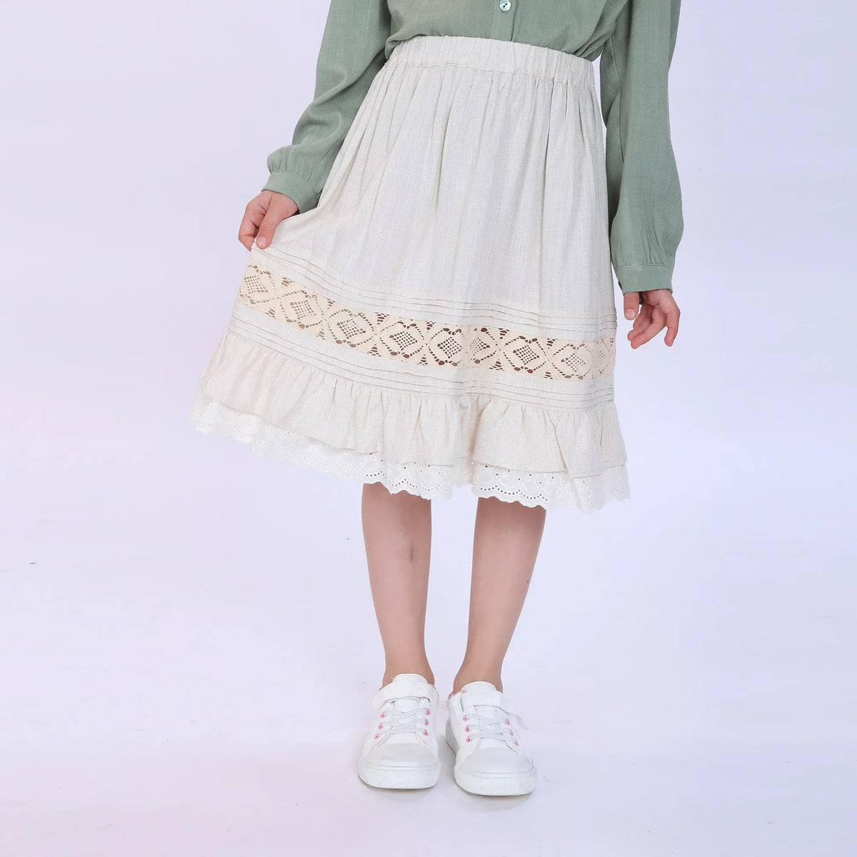 Beige laced Skirt for Girls Image