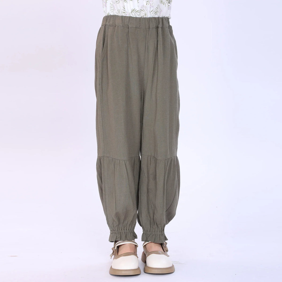Army Green Plain Pants for Girls Image