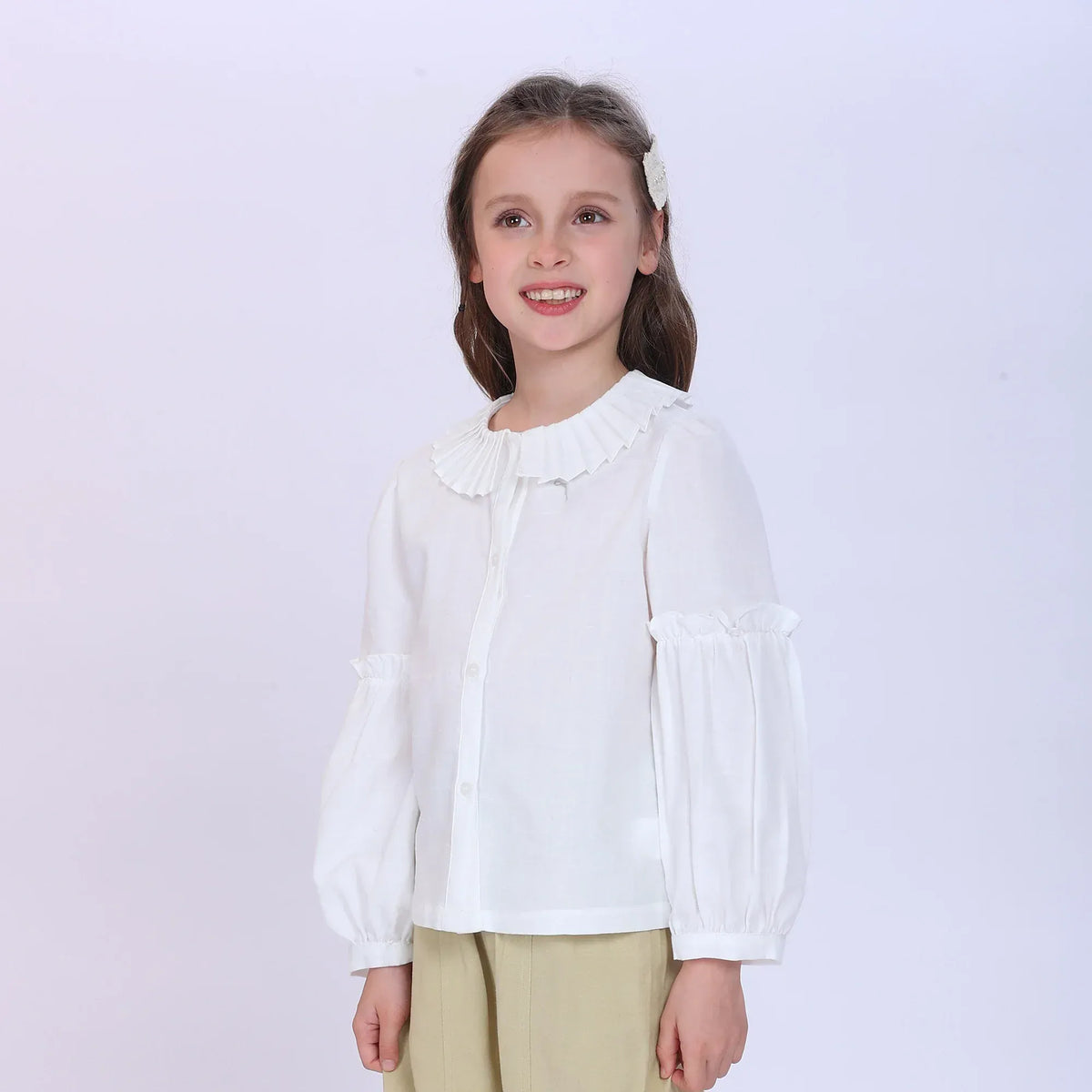 White Jacquard Shirt for Girls Image