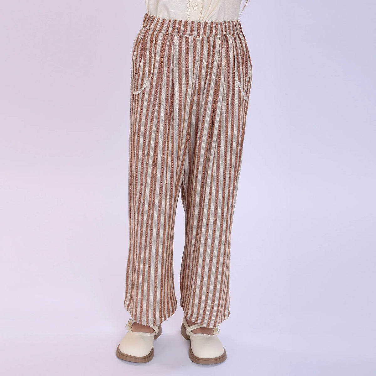 Coffee Striped Pants for Girls Image