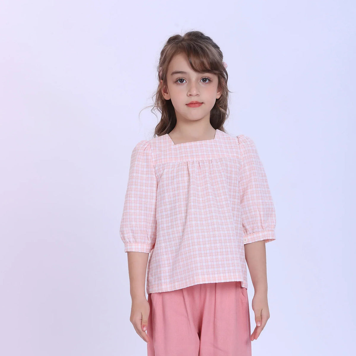 Pink Checked Blouse for Girls Image
