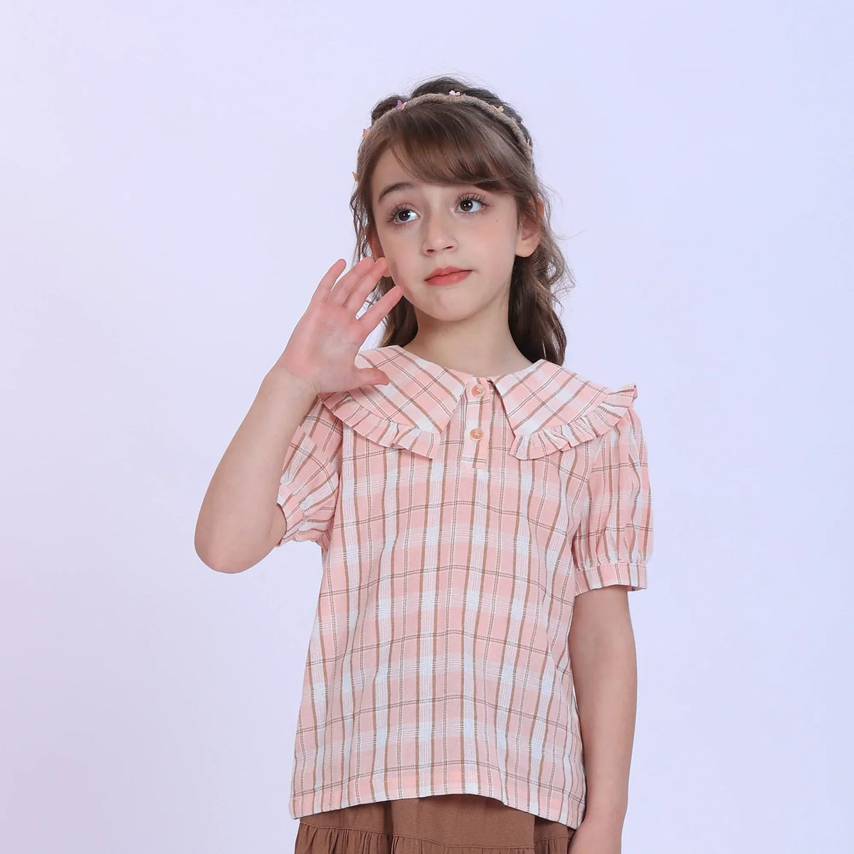 Pink Checked Blouse for Girls Image